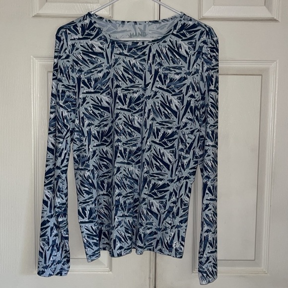 Hang Ten Blue And White Palm Print Long Sleeve Sun Protectant/Rash Guard Top - Picture 4 of 8